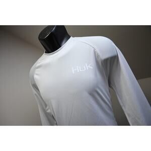 HUK Fishing UV Water Shirt Performance Wicking Long Sleeve Gray Mens Small